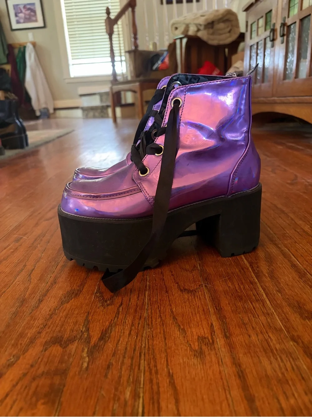 tuk Iridescent Purple Platform Lace-Up Boots
